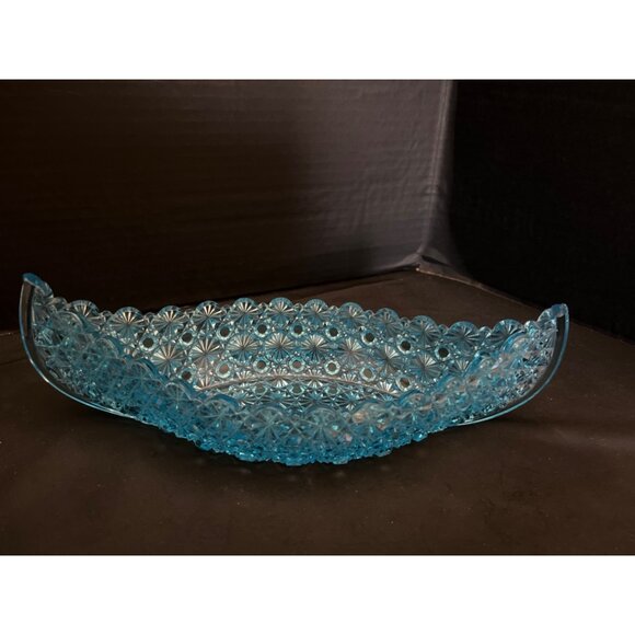 Fenton Daisy Button Large Aqua Blue Art Glass Canoe Dish 1940’s Nuts Candy Celer - Picture 1 of 7